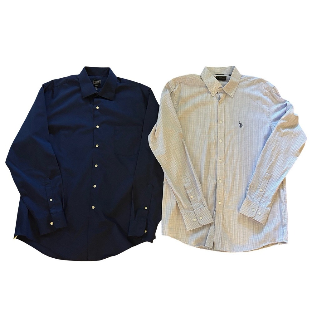 U.S. Polo Assn Set Of 2 Mens Shirts 16 1/2 Fitted Long Sleeves Large Arrow Pony